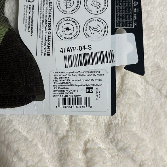 SmartWool S Unisex Camo Army Winter Moss Green Everyday Ribbed Wool Crew Socks - Picture 9 of 9